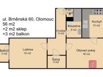 Pronájem bytu 2+1, Olomouc, Brněnská, 58 m2