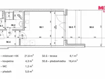 Pronájem bytu 1+kk, Praha - Vysočany, Gerstelova, 32 m2