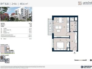 Prodej bytu 2+kk, Praha - Holešovice, Jateční, 49 m2