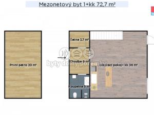 Pronájem bytu 1+kk, Dobřichov, 72 m2