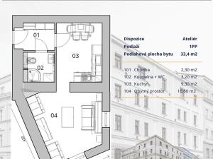 Prodej atypického bytu, Praha - Žižkov, Milíčova, 33 m2