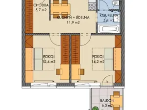 Prodej bytu 2+1, Praha - Hlubočepy, náměstí Olgy Scheinpflugové, 58 m2