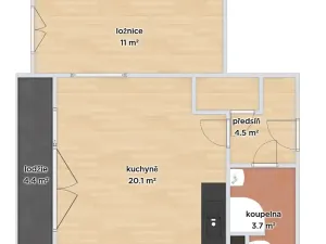 Pronájem bytu 2+kk, Brno, ulice Kosmonautů, 45 m2