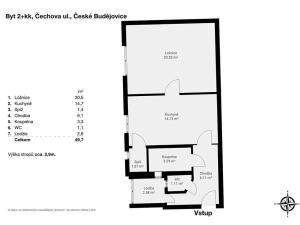 Pronájem bytu 1+1, České Budějovice, Čechova, 53 m2