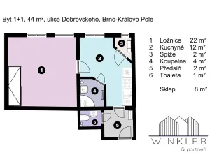 Pronájem bytu 2+kk, Brno, Dobrovského, 53 m2