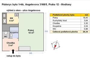 Pronájem bytu 1+kk, Praha - Modřany, Angelovova, 28 m2