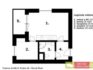 Pronájem bytu 2+kk, Praha - Černý Most, Trytova, 33 m2