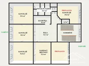 Pronájem kanceláře, Kolín, Karlovo náměstí, 132 m2