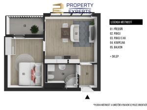 Pronájem bytu 2+kk, Kuřim, Záhoří, 43 m2