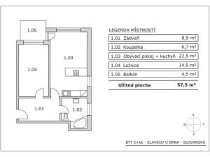 Pronájem bytu 2+kk, Slavkov u Brna, Slovanská, 57 m2