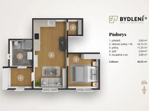 Pronájem bytu 2+kk, Teplice, Benešovo náměstí, 48 m2