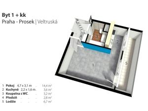 Pronájem bytu 1+kk, Praha - Prosek, Veltruská, 33 m2