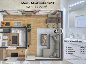 Pronájem bytu 1+kk, Most, Moskevská, 26 m2