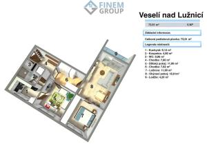 Prodej bytu 3+1, Veselí nad Lužnicí, 74 m2