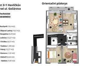 Prodej bytu 3+1, Havlíčkův Brod, Gočárova, 88 m2