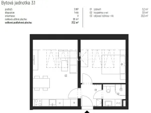 Pronájem bytu 2+kk, Únětice, Rýznerova, 37 m2