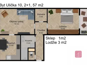 Prodej bytu 2+1, Brno, Ulička, 57 m2