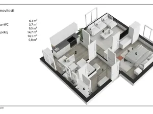 Prodej bytu 2+1, Rybitví, Činžovních domů, 58 m2