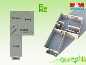 Prodej bytu 2+1, Valašské Meziříčí - Krásno nad Bečvou, Čajkovského, 58 m2