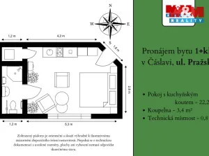Pronájem bytu 1+kk, Čáslav - Čáslav-Nové Město, Pražská, 26 m2