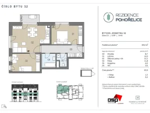 Pronájem bytu 3+kk, Pohořelice, U Kasáren, 69 m2