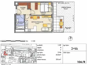 Prodej bytu 2+kk, Praha - Vysočany, Pod Harfou, 43 m2