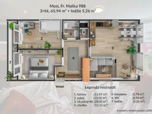 Pronájem bytu 3+kk, Most, Františka Malíka, 65 m2