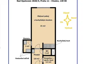 Pronájem bytu 1+kk, Praha - Chodov, Nad Opatovem, 30 m2