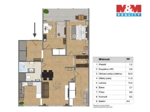 Prodej bytu 4+1, Most, Jana Kříže, 81 m2