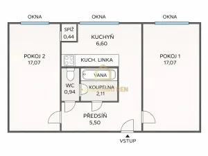 Prodej bytu 2+1, Ostrava, Adamusova, 53 m2