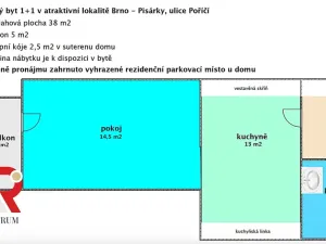 Pronájem bytu 1+1, Brno, Poříčí, 43 m2