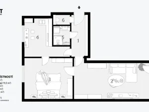 Pronájem bytu 2+1, Brno, Družstevní, 54 m2