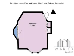 Pronájem kanceláře, Brno, Sukova, 53 m2