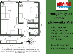 Pronájem bytu 1+1, Praha - Hostivař, plukovníka Mráze, 43 m2