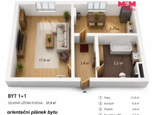 Pronájem bytu 1+1, Náchod, Kladská, 37 m2