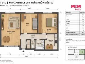 Pronájem bytu 3+1, Heřmanův Městec, U Bažantnice, 56 m2