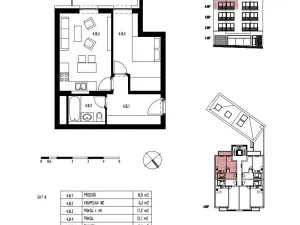 Pronájem bytu 2+kk, Praha - Nusle, U Pernštejnských, 47 m2