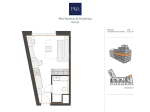 Prodej bytu 1+kk, Praha - Smíchov, Mozartova, 22 m2