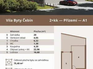Prodej bytu 1+kk, Čebín, 51 m2