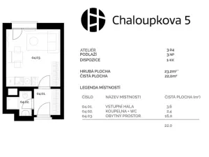 Pronájem bytu 1+kk, Brno, Chaloupkova, 23 m2