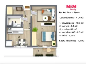 Pronájem bytu 1+1, Brno, Foltýnova, 38 m2