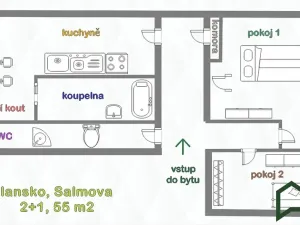 Prodej bytu 2+1, Blansko, Salmova, 55 m2