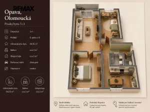 Prodej bytu 3+1, Opava, Olomoucká, 64 m2