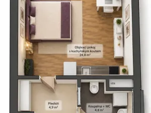 Prodej bytu 1+kk, Praha - Horní Měcholupy, Modenská, 36 m2