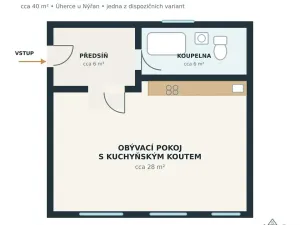 Pronájem bytu 1+kk, Úherce, Hlavní, 39 m2
