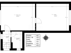 Pronájem bytu 2+kk, Pardubice, Okružní, 46 m2