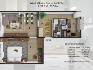 Pronájem bytu 2+1, Most, Zdeňka Fibicha, 55 m2