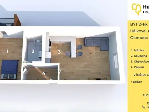 Pronájem bytu 2+kk, Olomouc, Hálkova, 62 m2