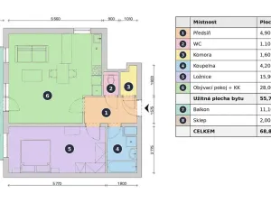 Pronájem bytu 2+kk, Praha - Háje, Loosova, 69 m2