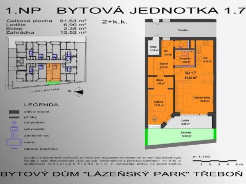 Prodej bytu 2+kk, Třeboň - Třeboň II, Lázeňská, 64 m2